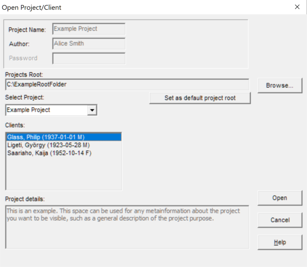 Image showing the Open Project Client dialog