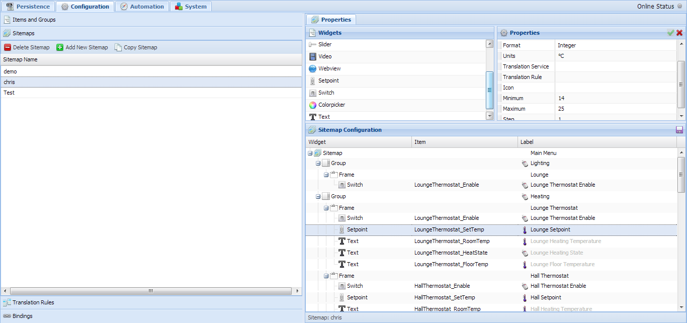 Sitemap Config Screen