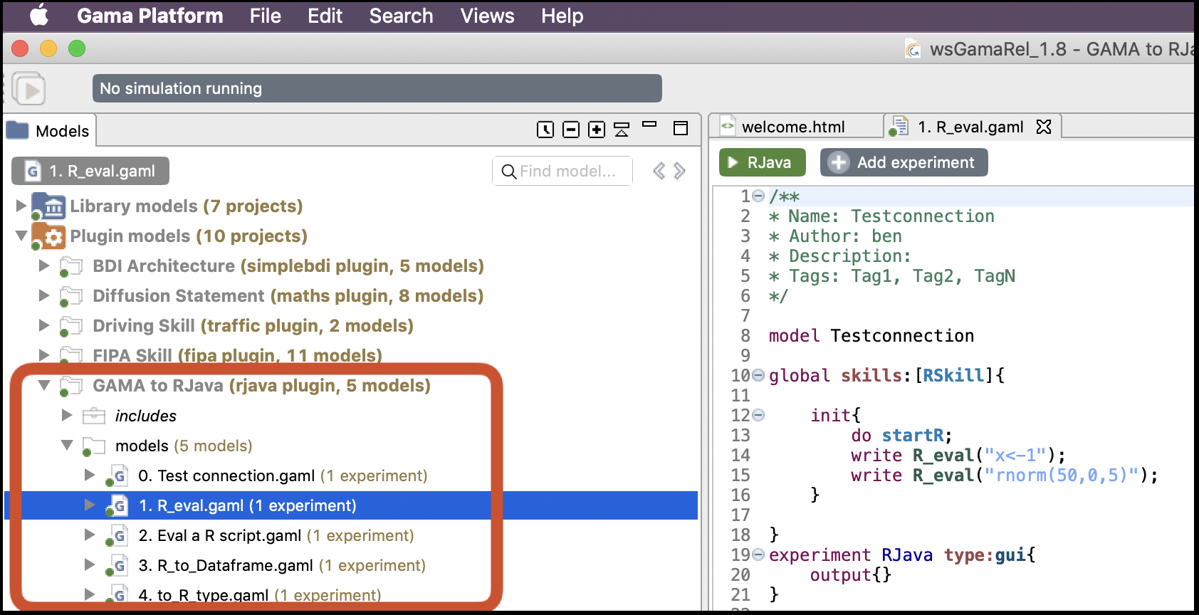 Models provided with the RJava plugin